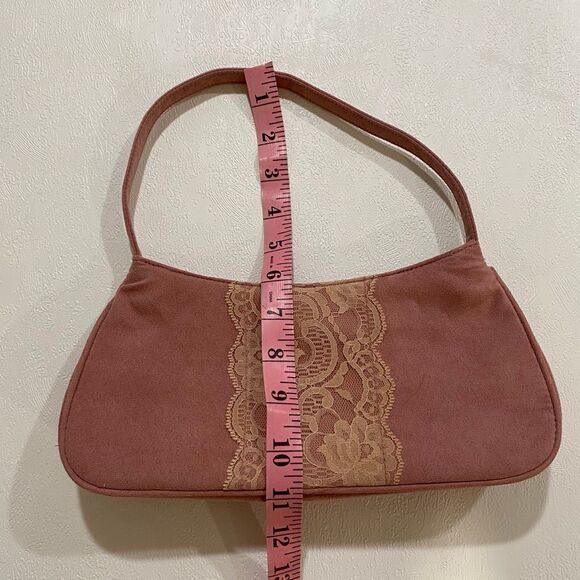 Victoria’s Secret Blush Pink Suede Lace Shoulder Bag Y2K Baguette Purse - Picture 4 of 8